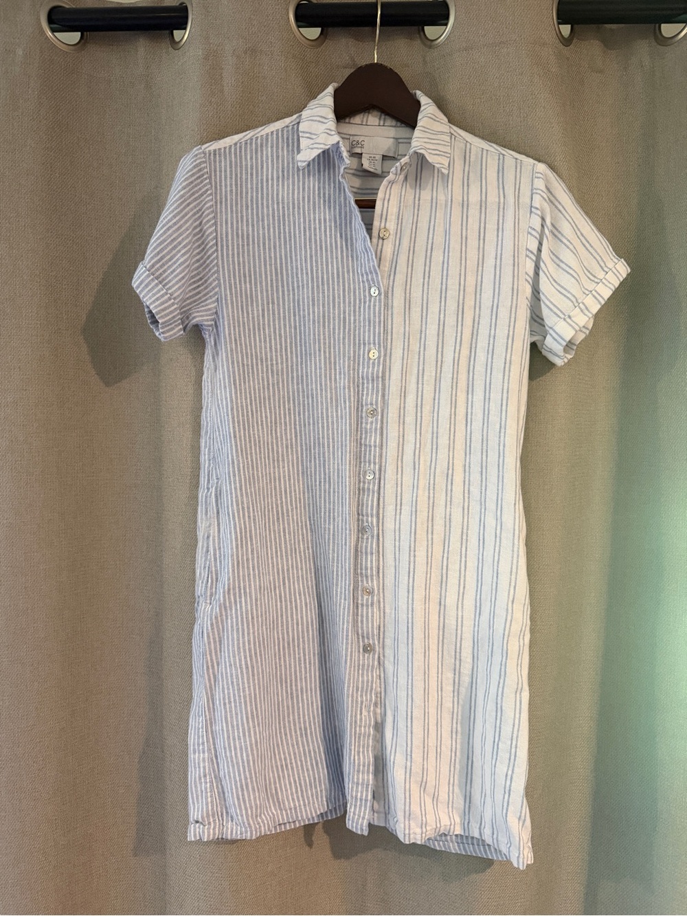 C&C California Blue and White Striped Mini Shirt Dress